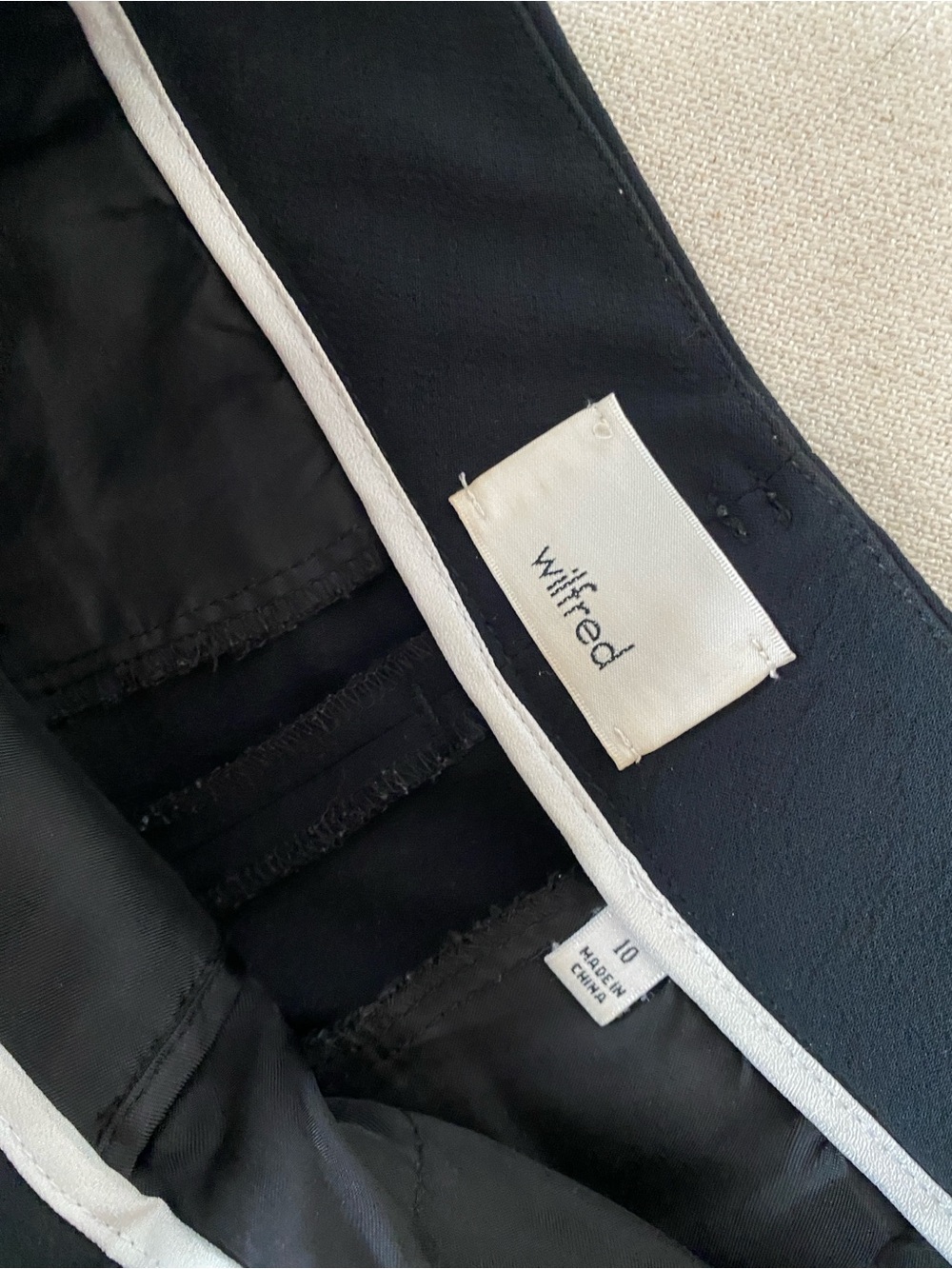 Wilfred Black Skirt with White Piping Trim